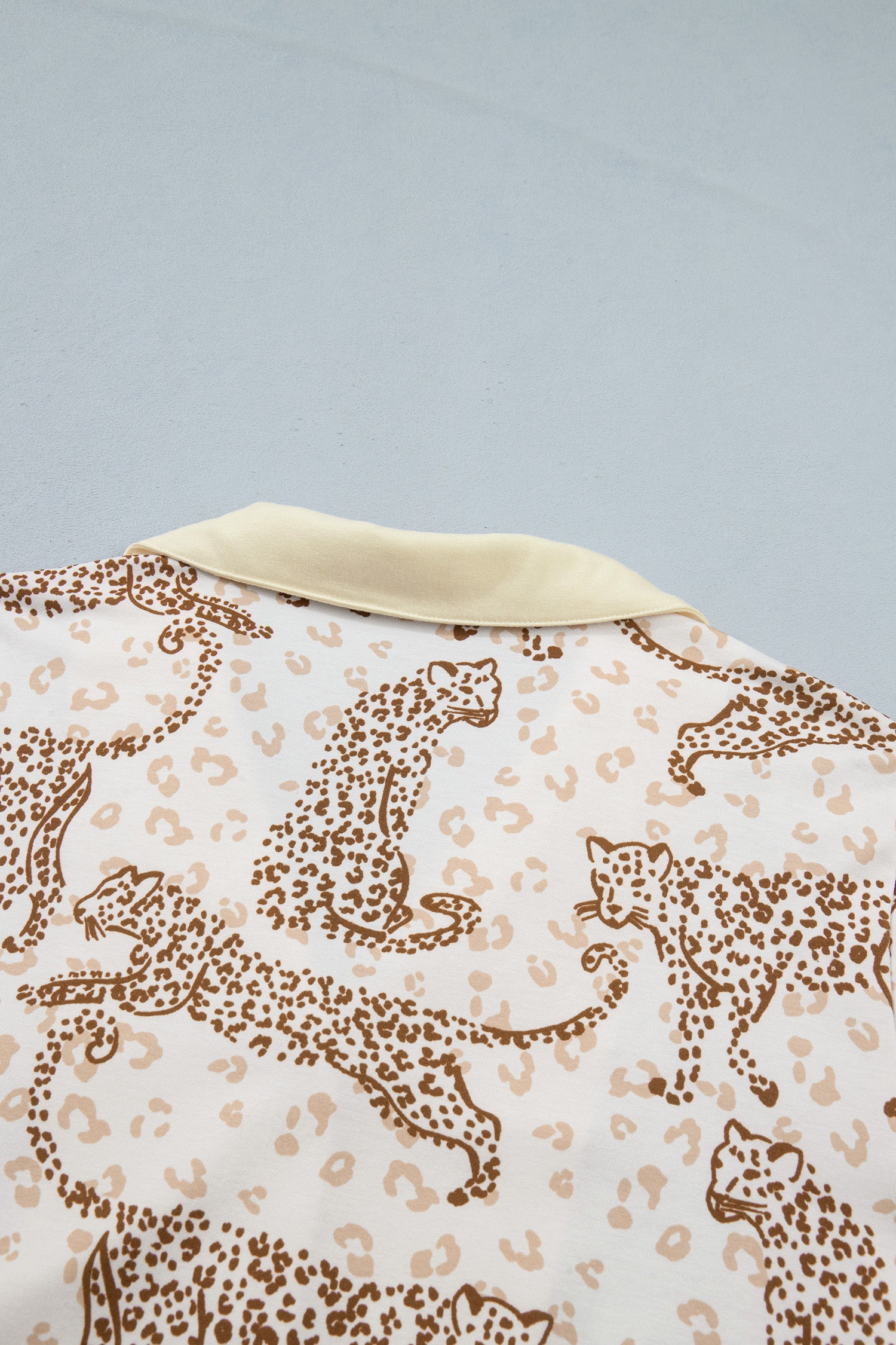 Yellow Leopard Print Colorblock Pocket Placket Long Sleeve Lounge Set-Loungewear & Sleepwear/Loungewear-[Adult]-[Female]-2022 Online Blue Zone Planet