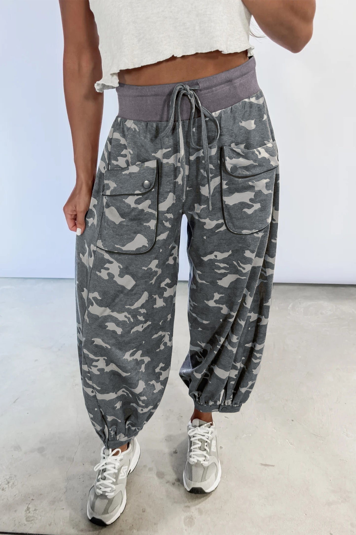 Multicolour Drawstring Contrast Waistband Camouflage Cargo Barrel Pants-Bottoms/Pants & Culotte-[Adult]-[Female]-2022 Online Blue Zone Planet