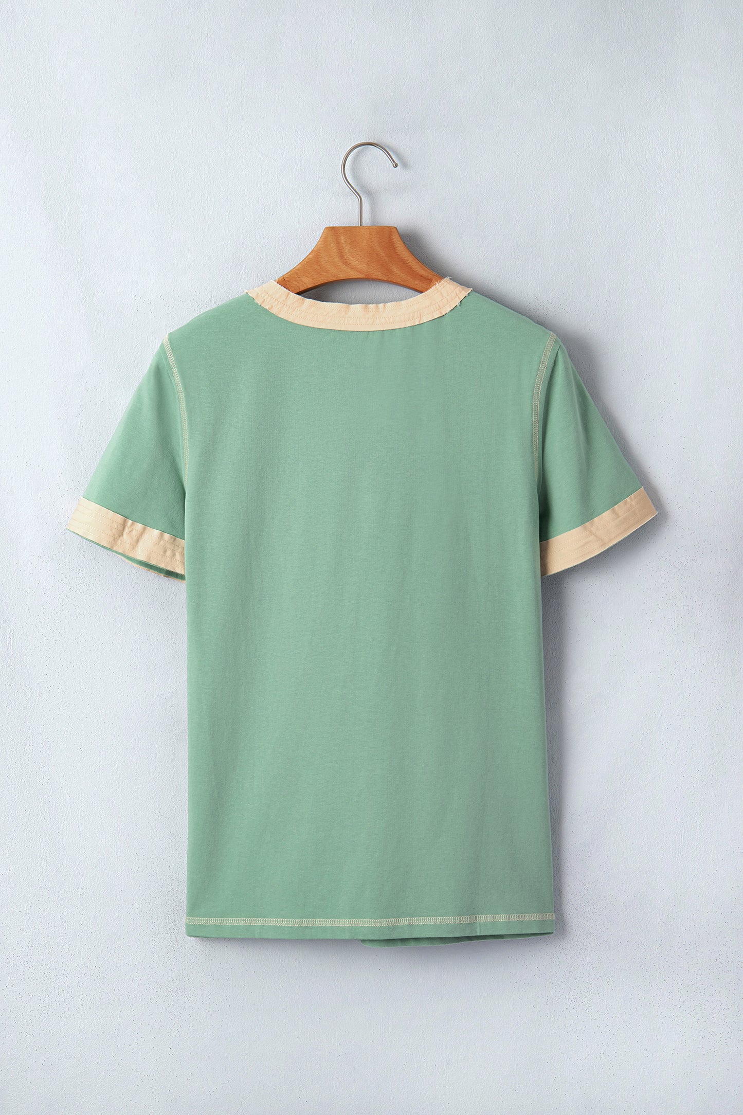 Light Grey Raw Seam Color Block Detail Buttoned Henley Tee-Tops/Tops & Tees-[Adult]-[Female]-2022 Online Blue Zone Planet