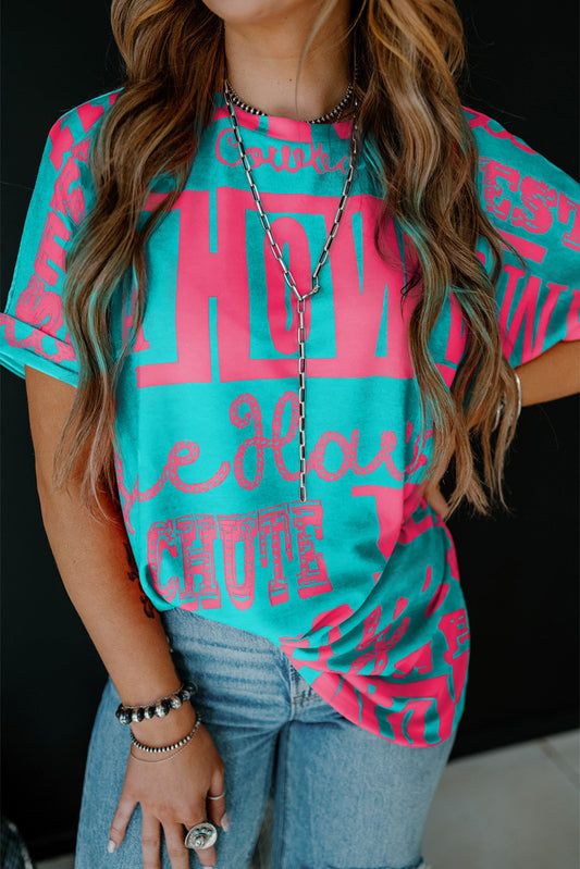 Green Howdy Cowboy Letter Printed Western Fashion Tee-Tops/Tops & Tees-[Adult]-[Female]-Green-S-2022 Online Blue Zone Planet