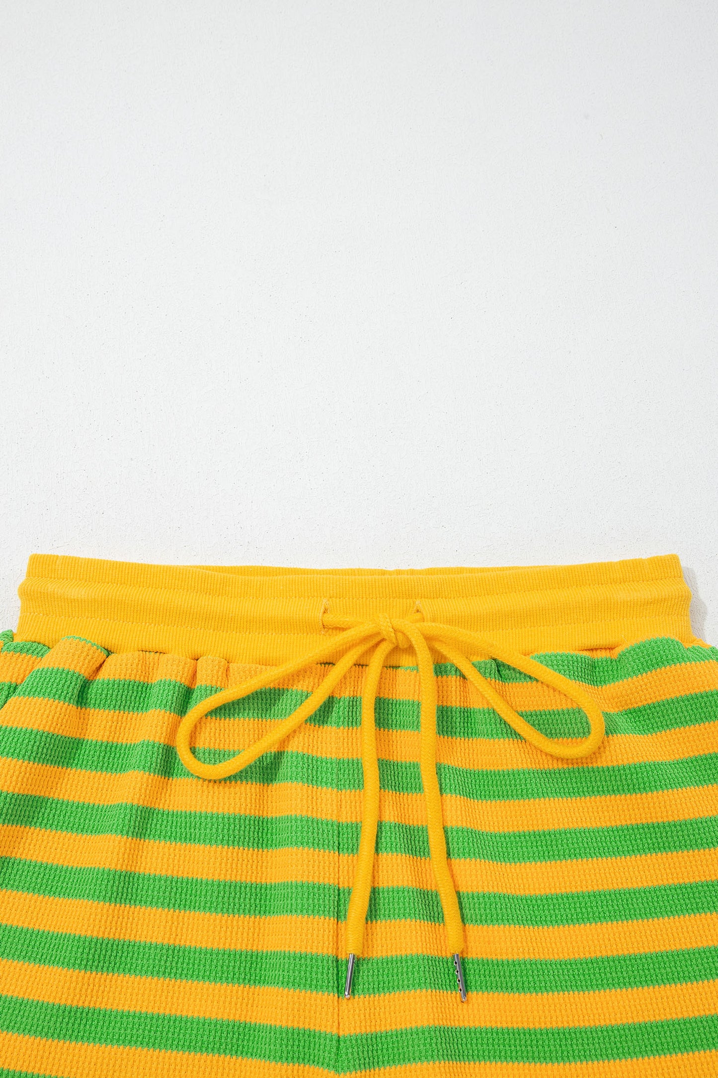Yellow Stripe Puff Short Sleeve T Shirt Matching Shorts Set-Two Piece Sets/Short Sets-[Adult]-[Female]-2022 Online Blue Zone Planet