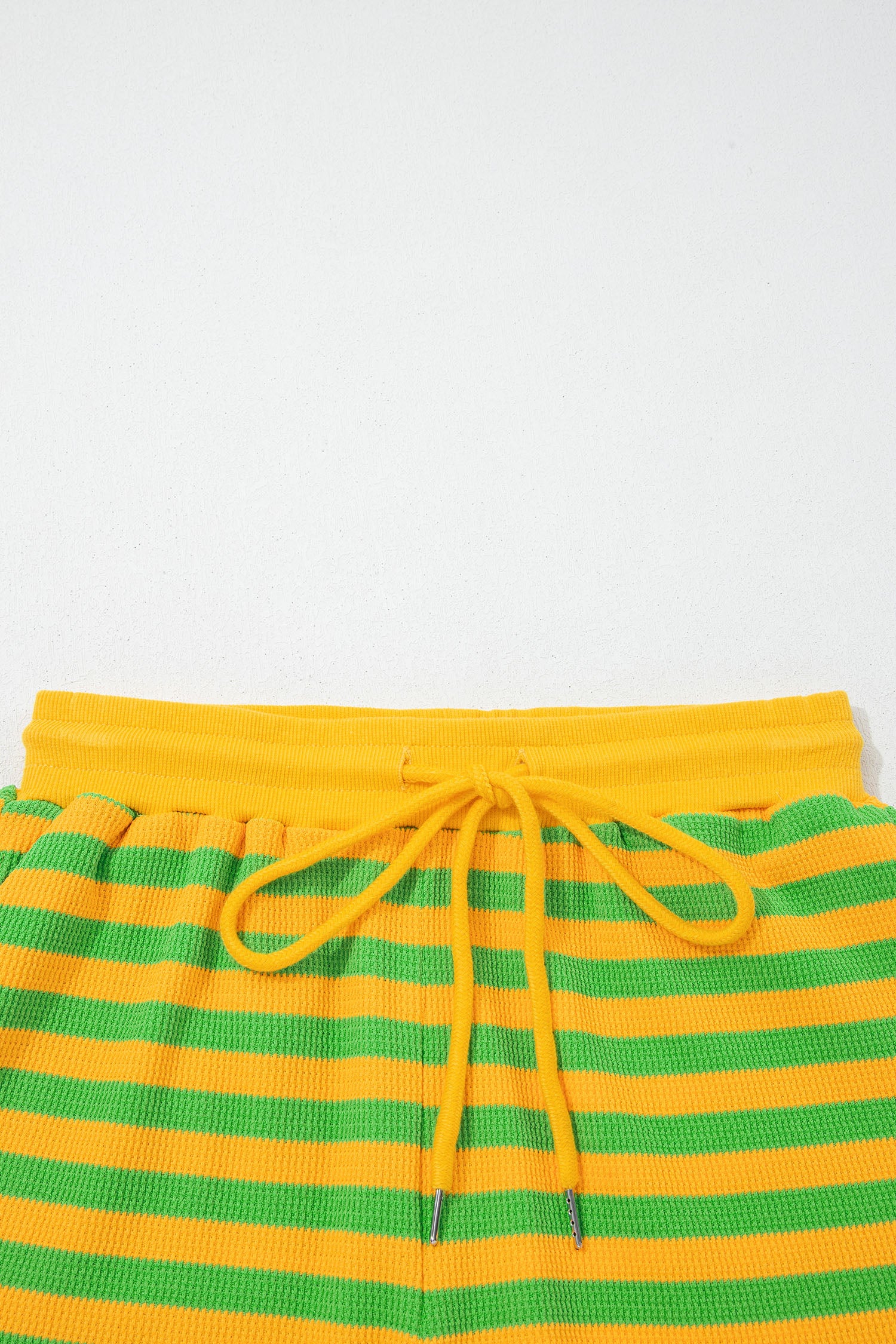 Yellow Stripe Puff Short Sleeve T Shirt Matching Shorts Set-Two Piece Sets/Short Sets-[Adult]-[Female]-2022 Online Blue Zone Planet