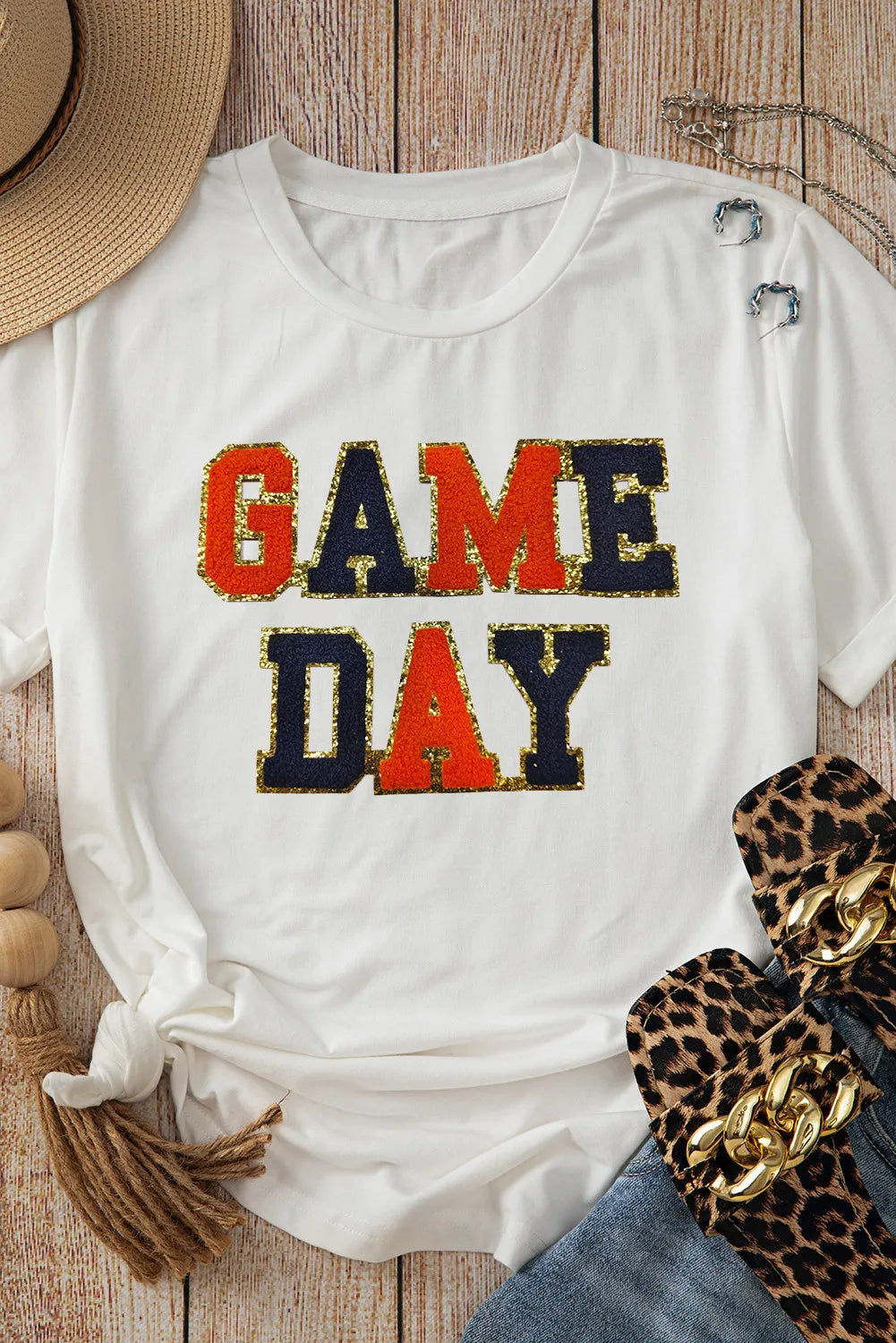 GAME DAY Round Neck Short Sleeve T-Shirt-TOPS / DRESSES-[Adult]-[Female]-2022 Online Blue Zone Planet