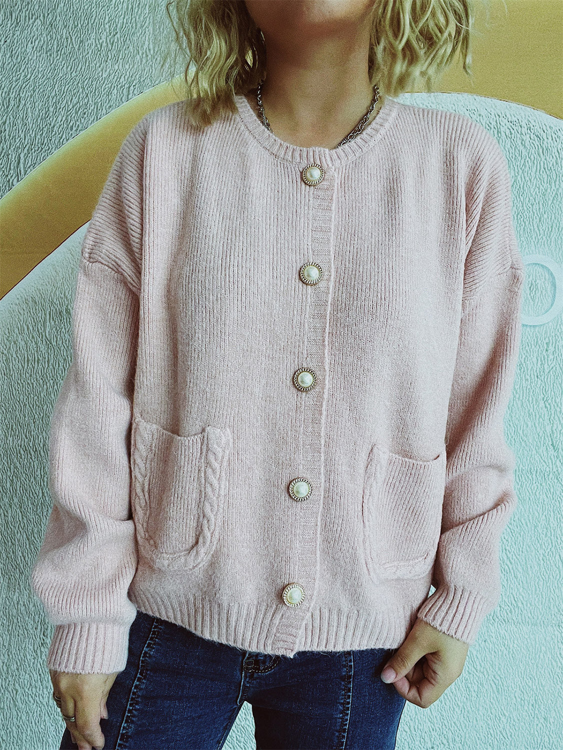 Button Up Long Sleeve Cardigan-TOPS / DRESSES-[Adult]-[Female]-Blush Pink-One Size-2022 Online Blue Zone Planet