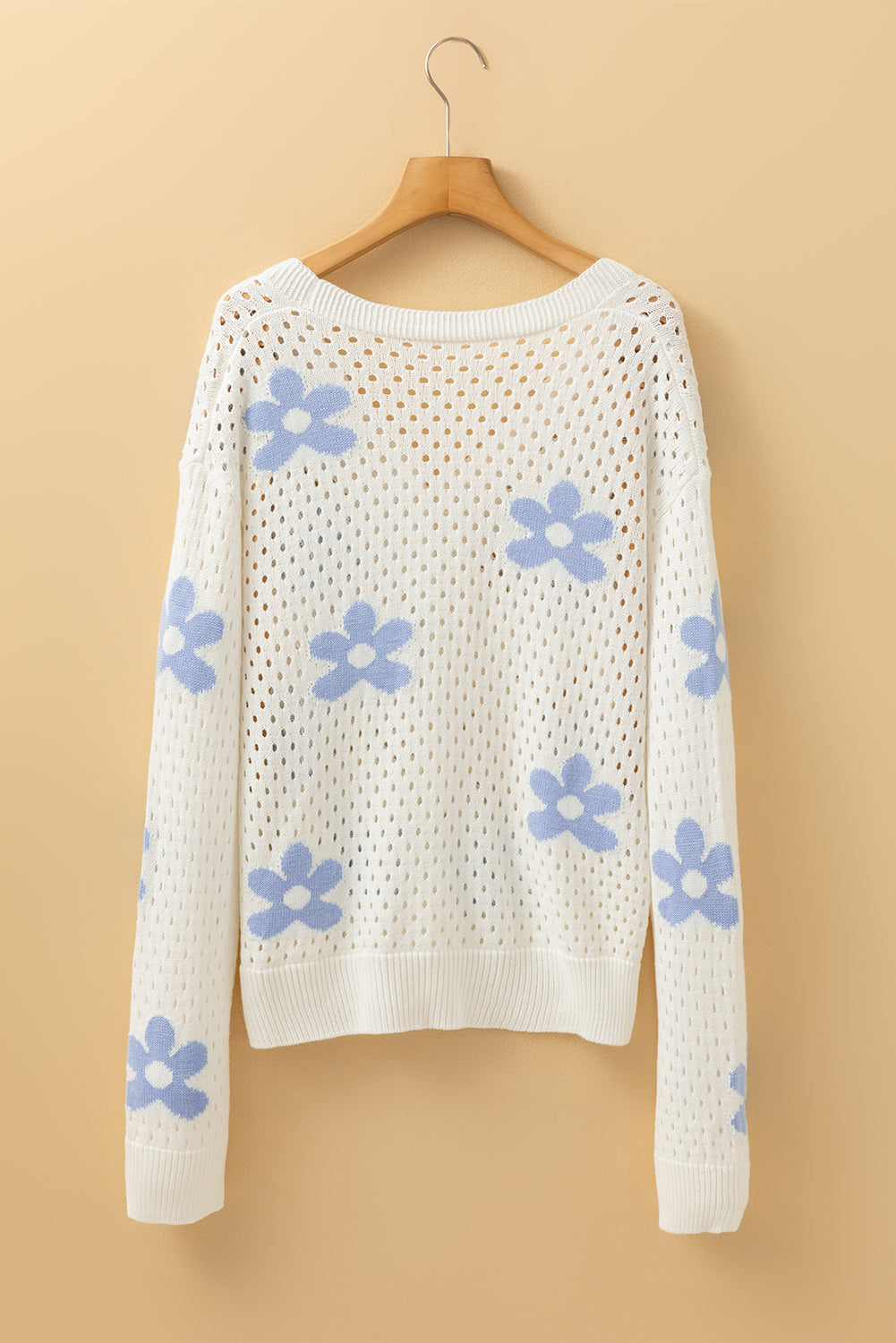 Blue Zone Planet | White Flower Knit Hollow Out Open Short Cardigan-Sweaters & Cardigans/Cardigans-[Adult]-[Female]-2022 Online Blue Zone Planet