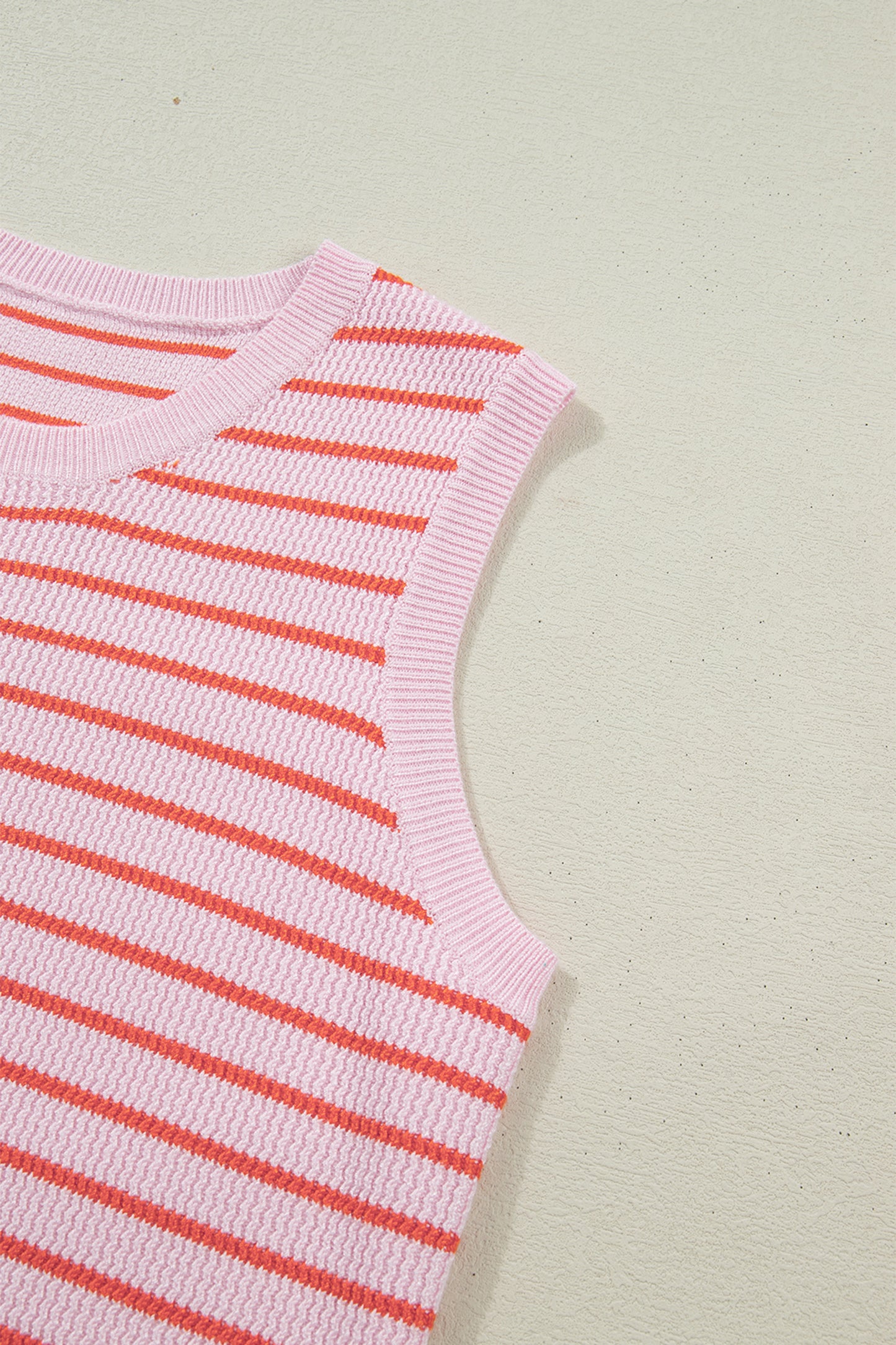 Pink Stripe Textured Knit Sleeveless Casual Sweater Top-TOPS / DRESSES-[Adult]-[Female]-2022 Online Blue Zone Planet