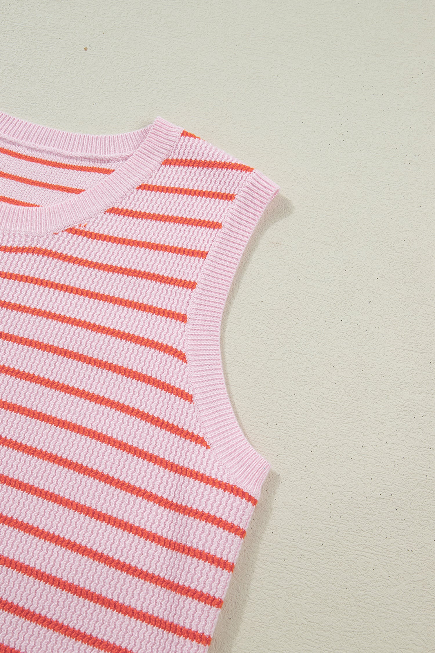 Pink Stripe Textured Knit Sleeveless Casual Sweater Top-TOPS / DRESSES-[Adult]-[Female]-2022 Online Blue Zone Planet