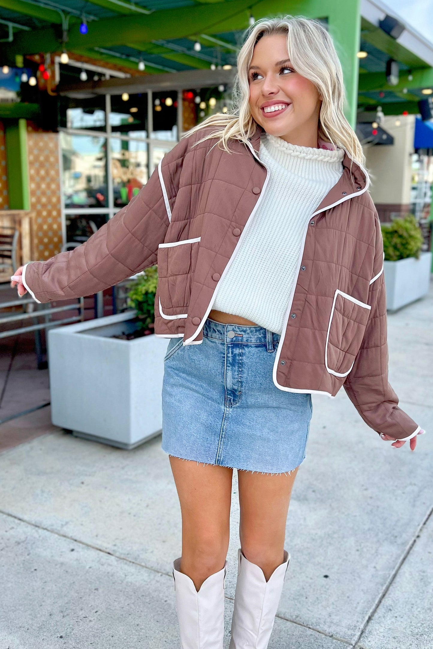 Old Rose Quilted Metal Button Pocket Jacket