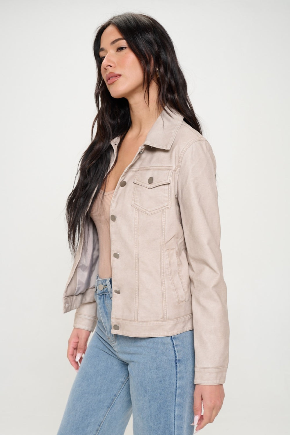 Coalition LA Button Down Cargo Vegan Leather Shacket-TOPS / DRESSES-[Adult]-[Female]-Cream-S-2022 Online Blue Zone Planet