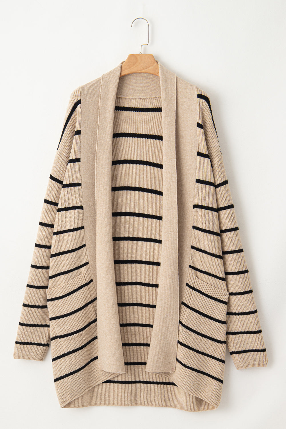 Blue Zone Planet | Black Stripe Side Pockets Open Front Cardigan-Cardigans-[Adult]-[Female]-2022 Online Blue Zone Planet