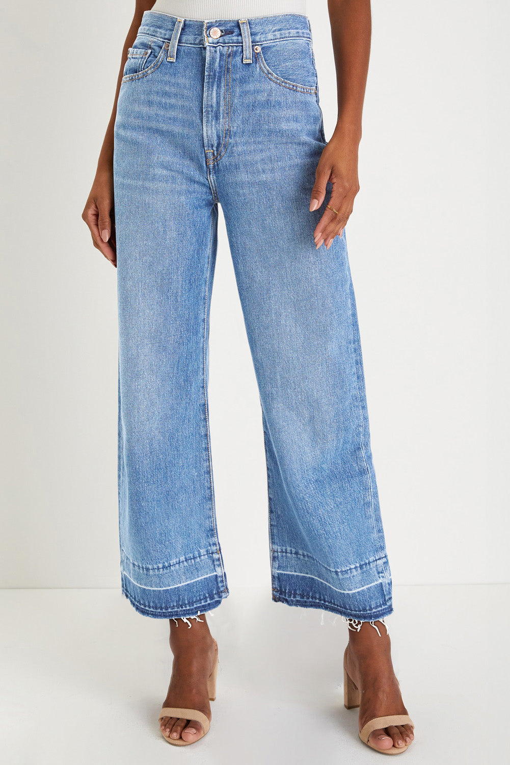 Real Teal Raw Hem Straight Leg Loose High Waist Jeans-Bottoms/Jeans-[Adult]-[Female]-Dusk Blue-4-2022 Online Blue Zone Planet