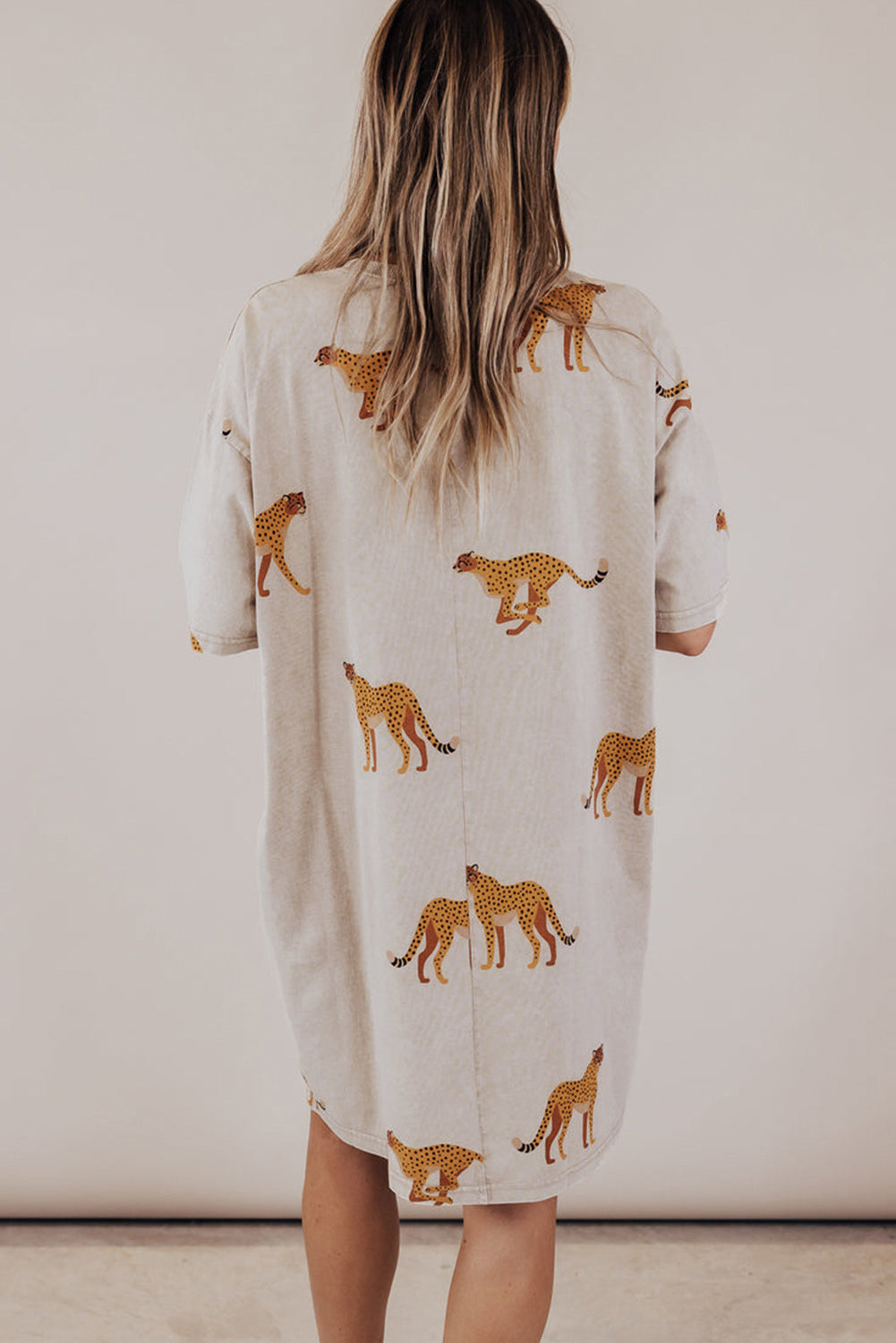 Apricot Plus Size Cheetah Print Side Pockets T Shirt Mini Dress-TOPS / DRESSES-[Adult]-[Female]-2022 Online Blue Zone Planet