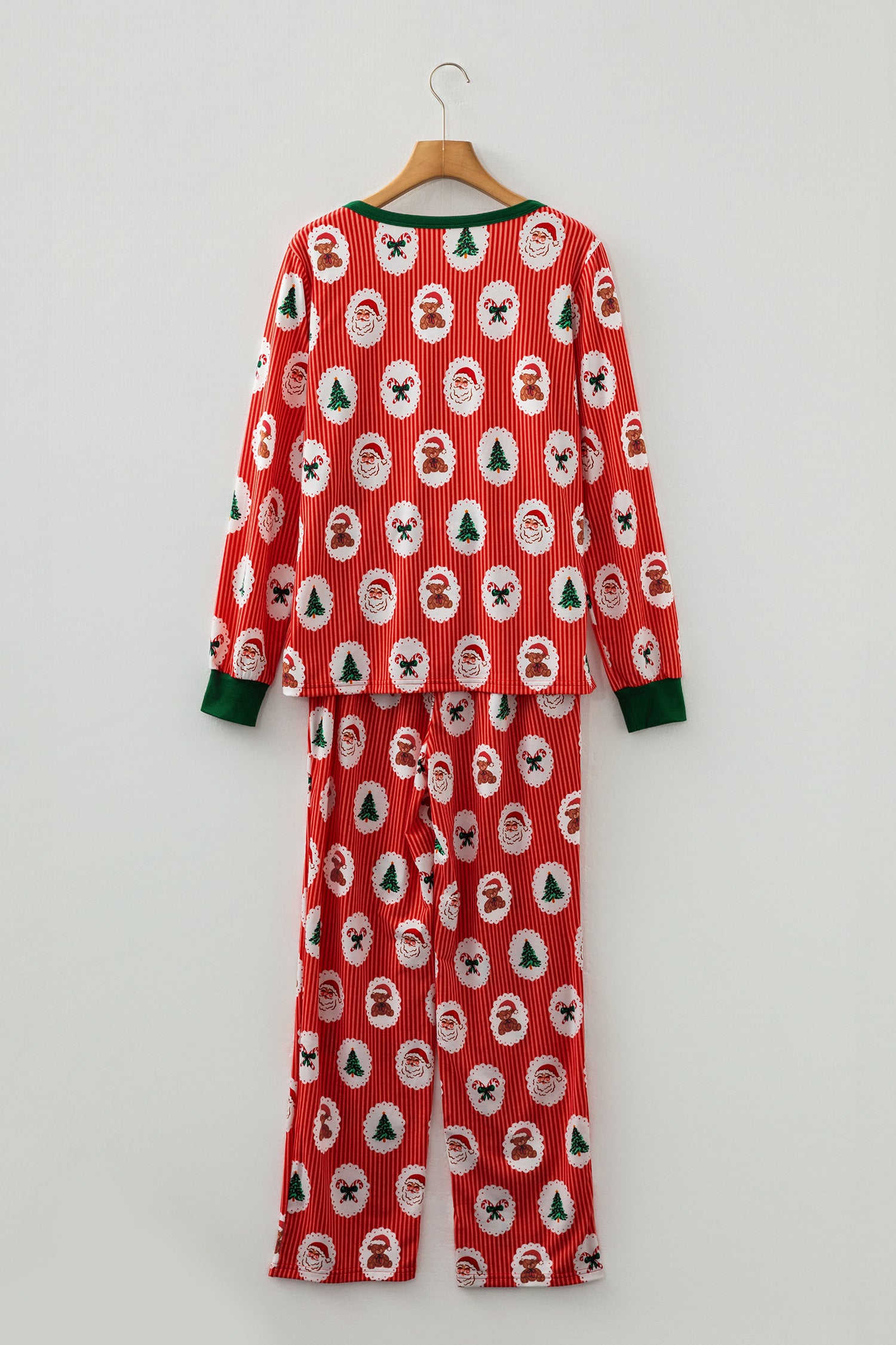 Red Stripe Christmas Fashion Print Henley V Neck Pullover and Jogger Pants 2 Piece Lounge Set-Loungewear & Sleepwear/Loungewear-[Adult]-[Female]-2022 Online Blue Zone Planet