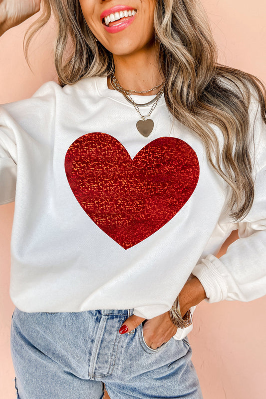 Beige Glitter Valentine Heart Graphic Sweatshirt-Graphic Sweatshirts-[Adult]-[Female]-Beige-S-2022 Online Blue Zone Planet