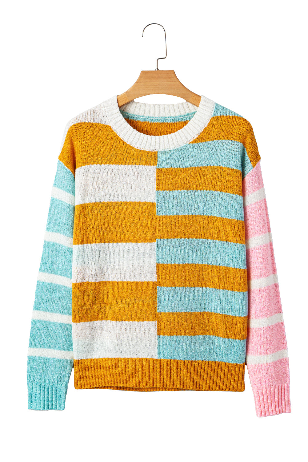 Jurassic Gold Color Block Striped Pullover Sweater-TOPS / DRESSES-[Adult]-[Female]-2022 Online Blue Zone Planet