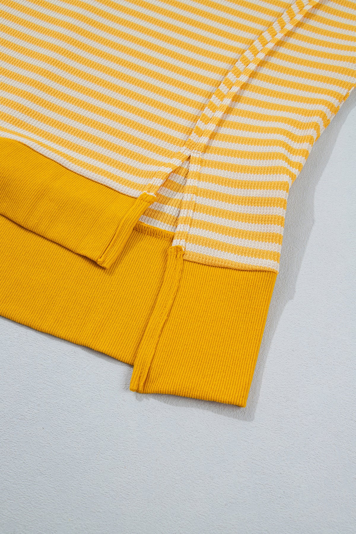Khaki Stripe Textured Knit Color Block Trim Split Hem Long Sleeve Top-Tops/Long Sleeve Tops-[Adult]-[Female]-2022 Online Blue Zone Planet
