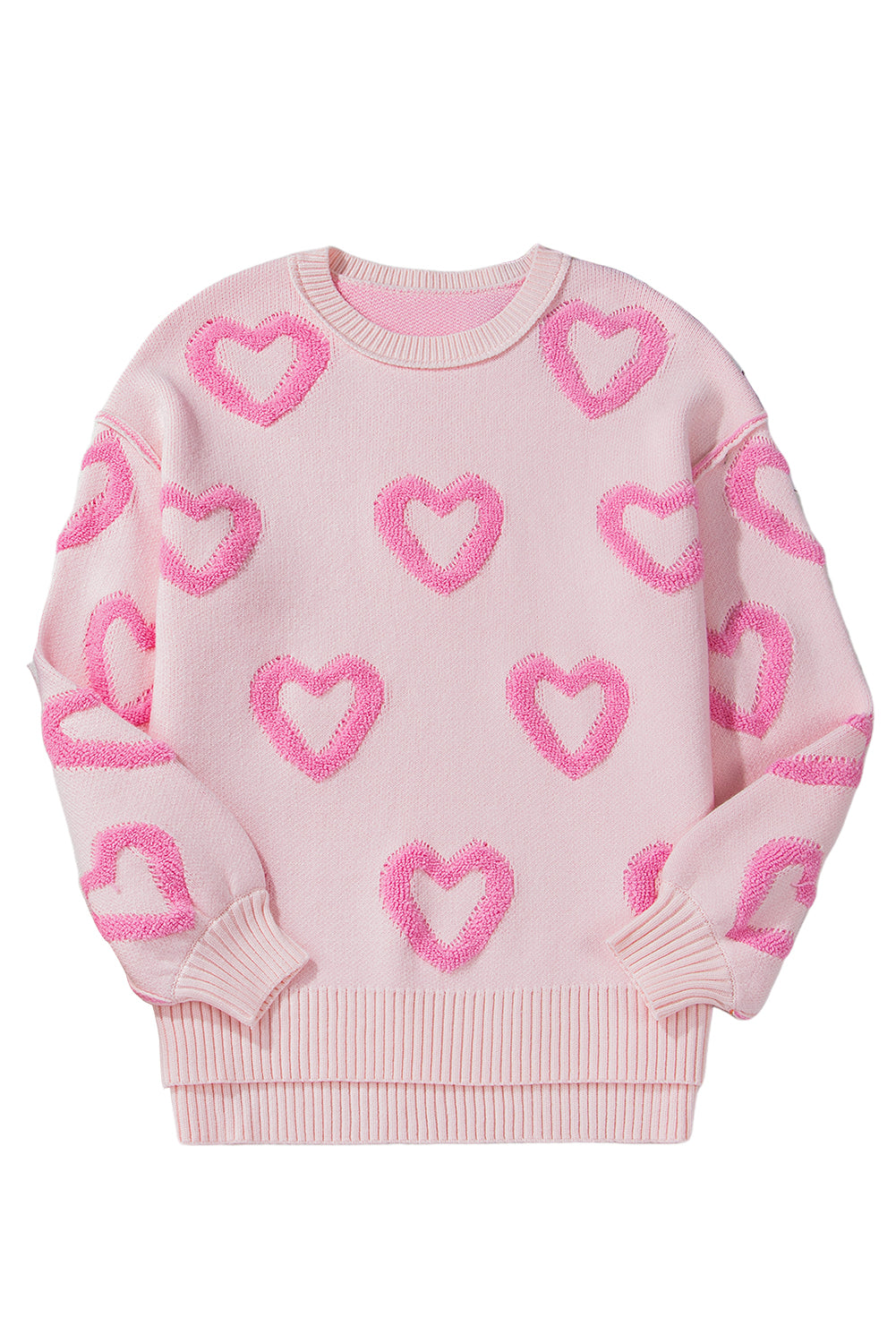 Blue Zone Planet | Pink Heart Shape Bubble Sleeve Baggy Sweater-Sweaters-[Adult]-[Female]-2022 Online Blue Zone Planet