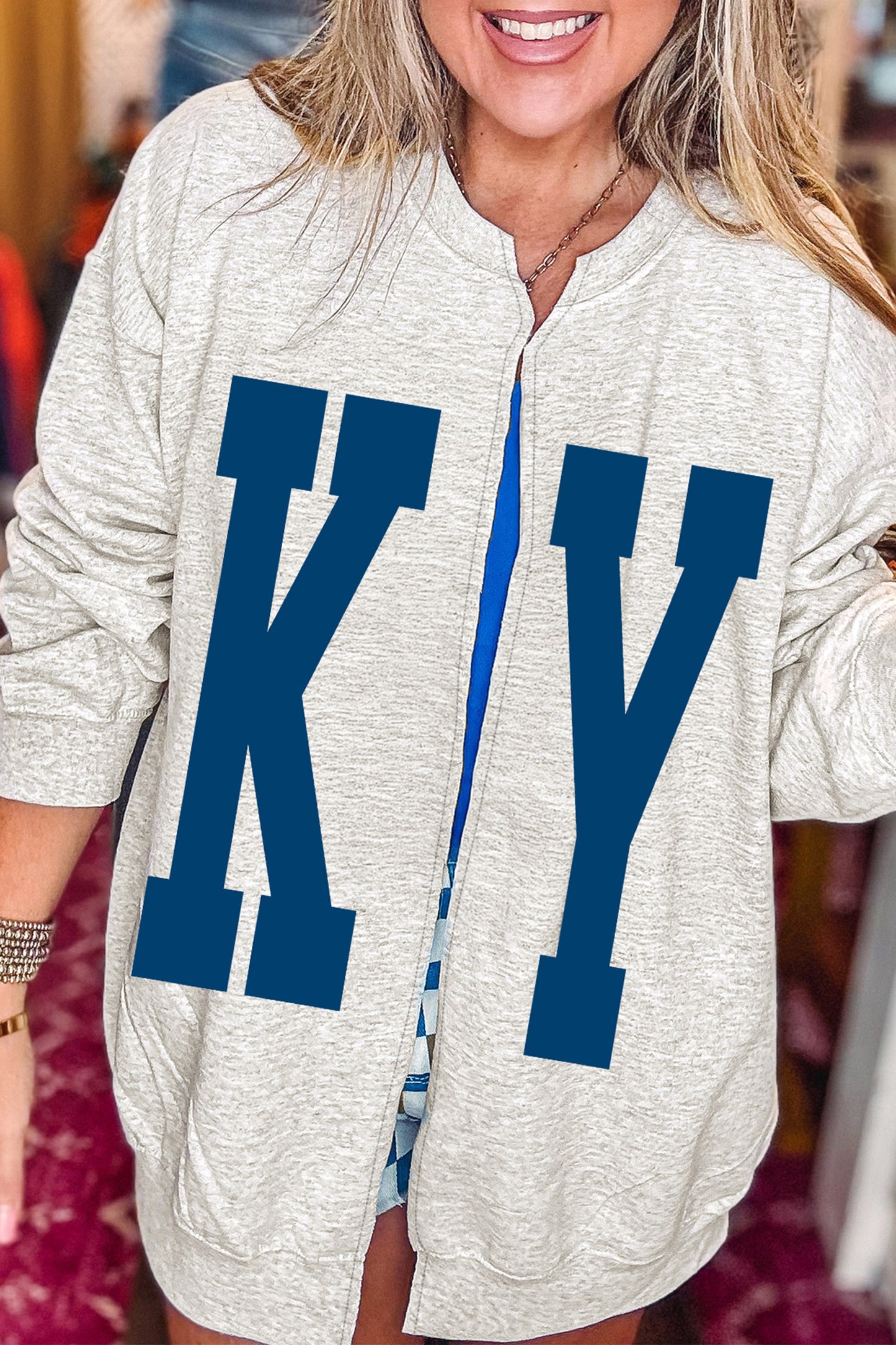 Light Grey Casual KY Open Front Tunic Sweatshirt-Graphic/Graphic Sweatshirts-[Adult]-[Female]-2022 Online Blue Zone Planet
