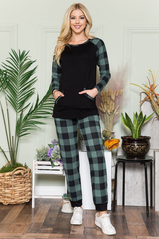 Blue Zone Planet | Celeste Plaid Long Sleeve T-Shirt with Pockets-TOPS / DRESSES-[Adult]-[Female]-Green Plaid-S-2022 Online Blue Zone Planet