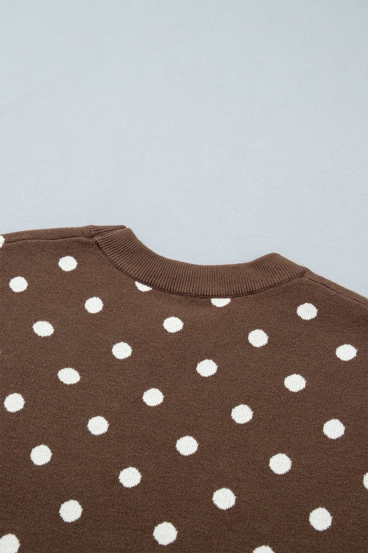 Brown Dolman Short Sleeve Round Neck Polka Dot Sweater-Sweaters & Cardigans/Short Sleeve Sweaters-[Adult]-[Female]-2022 Online Blue Zone Planet