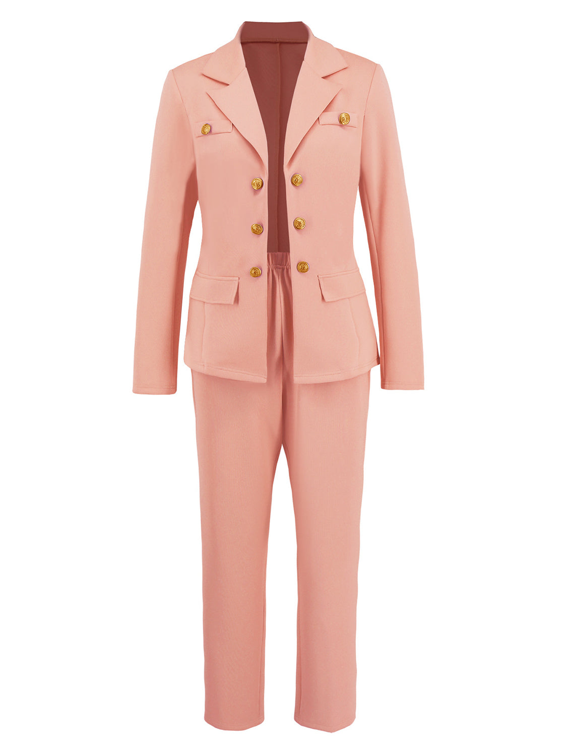 Lapel Collar Long Sleeve Blazer and Pants Set-TOPS / DRESSES-[Adult]-[Female]-2022 Online Blue Zone Planet