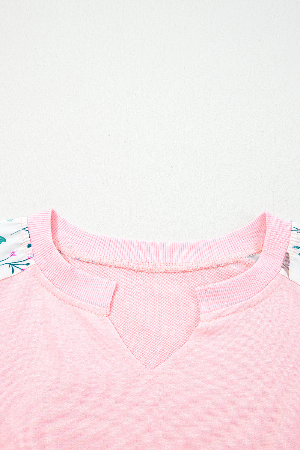 Light Pink Floral Colorblock Patchwork Chest Pocket Notched Neck Long Sleeve Top-Tops/Long Sleeve Tops-[Adult]-[Female]-2022 Online Blue Zone Planet