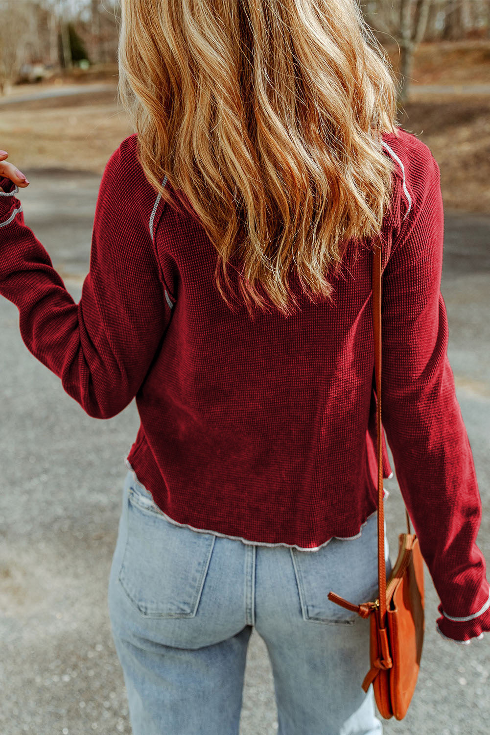 Blue Zone Planet |  Black Textured Round Neck Long Sleeve Top