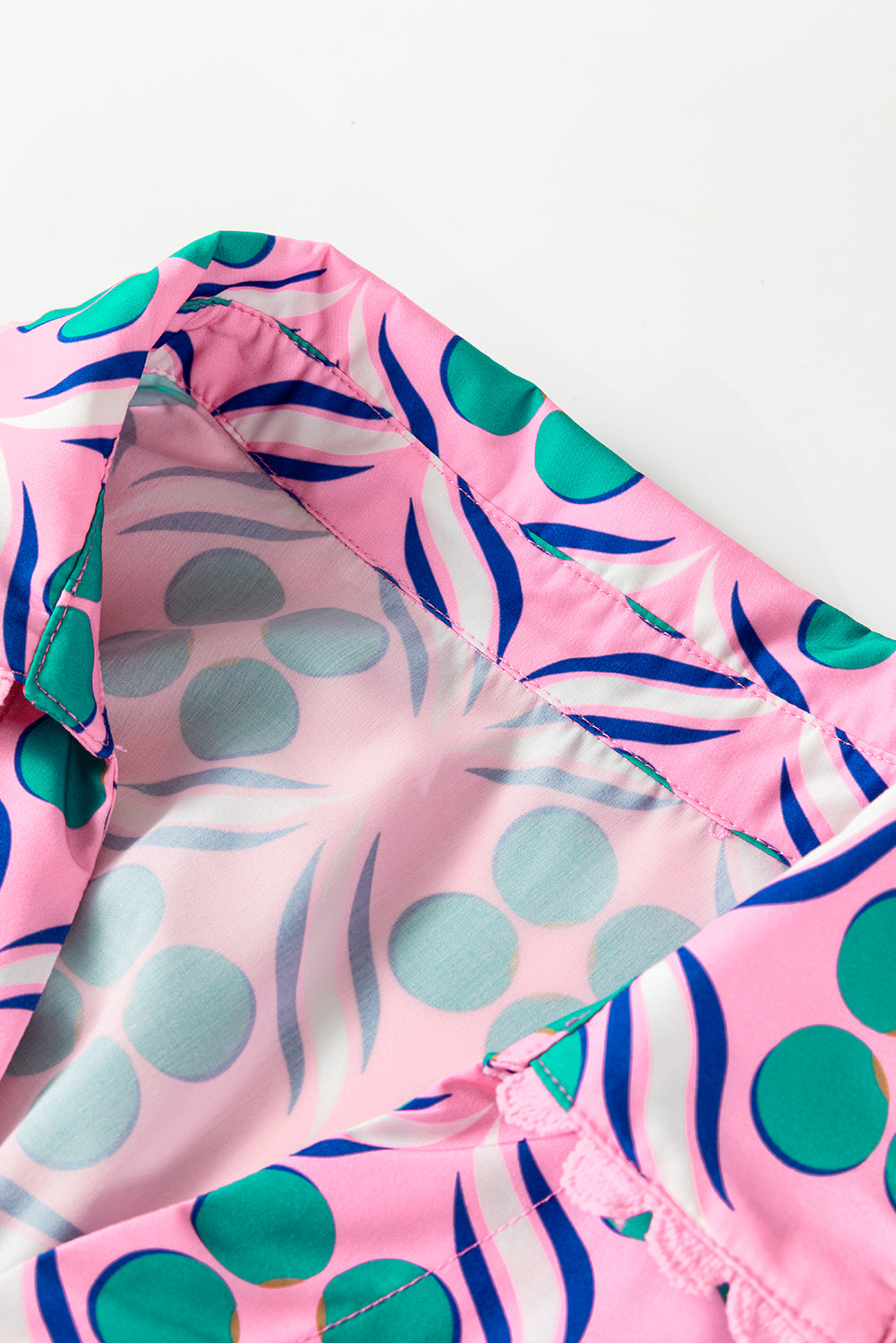 Pink Geometric Floral Print V Neck Ricrac Trim Short Sleeve Mini Dress-TOPS / DRESSES-[Adult]-[Female]-2022 Online Blue Zone Planet