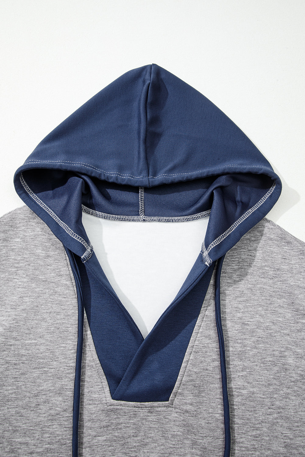 Light Grey Color Block Patchwork V Neck Drawstring Hoodie-Tops / Dresses-[Adult]-[Female]-2022 Online Blue Zone Planet