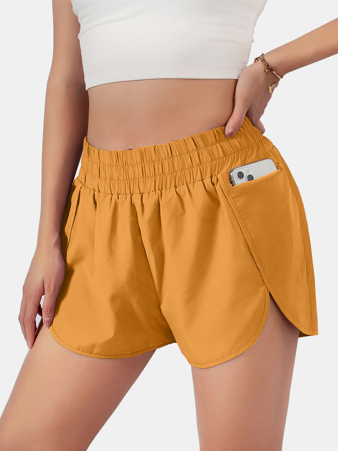 Blue Zone Planet | Elastic Waist Active Shorts-TOPS / DRESSES-[Adult]-[Female]-Mustard-S-2022 Online Blue Zone Planet