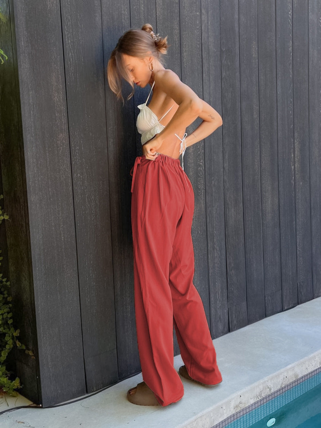 Tied High Waist Wide Leg Pants-BOTTOMS SIZES SMALL MEDIUM LARGE-[Adult]-[Female]-2022 Online Blue Zone Planet