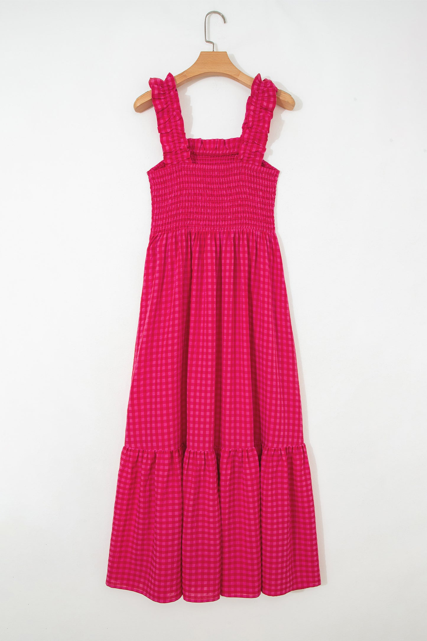 Red Plaid Square Neck Fit-and-flared Vacation Sundress-TOPS / DRESSES-[Adult]-[Female]-2022 Online Blue Zone Planet