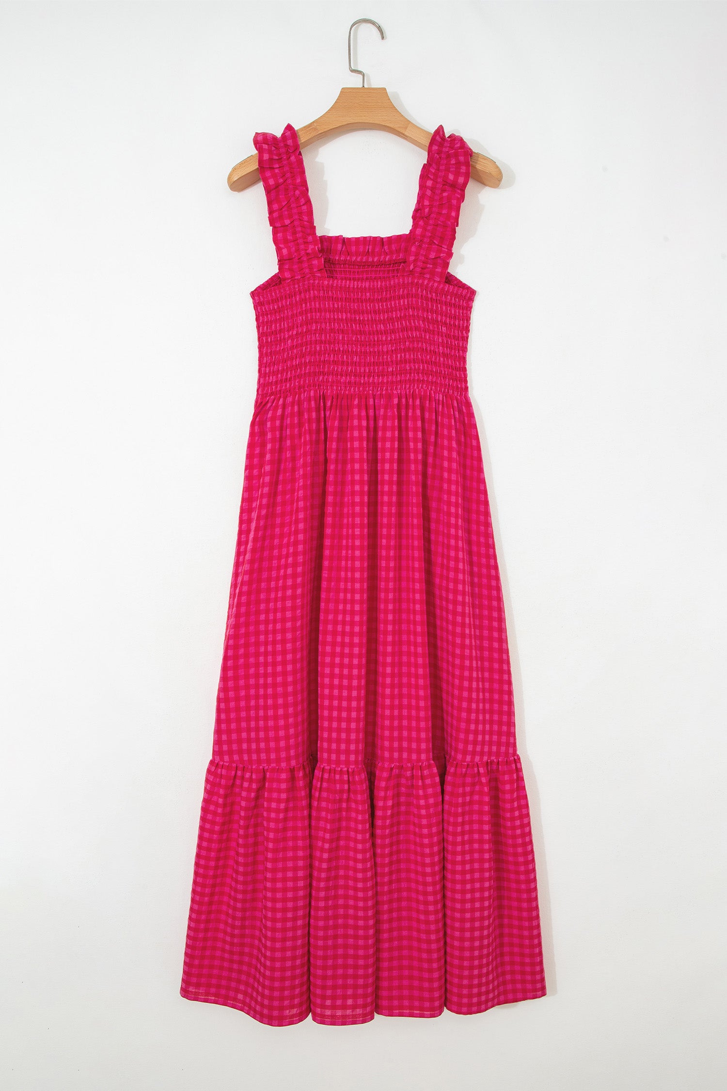 Red Plaid Square Neck Fit-and-flared Vacation Sundress-TOPS / DRESSES-[Adult]-[Female]-2022 Online Blue Zone Planet