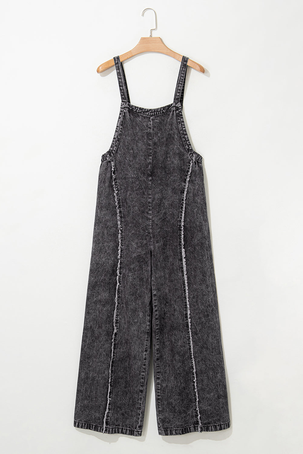 Dark Grey Light Wash Frayed Exposed Seam Wide Leg Denim Overall-Bottoms/Jumpsuits & Rompers-[Adult]-[Female]-2022 Online Blue Zone Planet