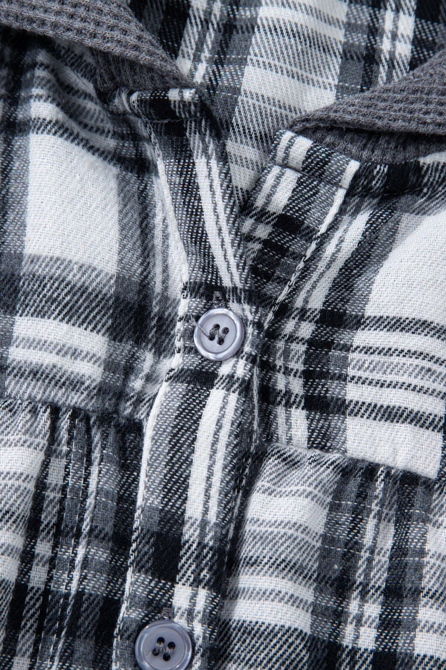 Gray Plaid Patchwork Long Sleeve Button Hooded Blouse-Tops / Dresses-[Adult]-[Female]-2022 Online Blue Zone Planet