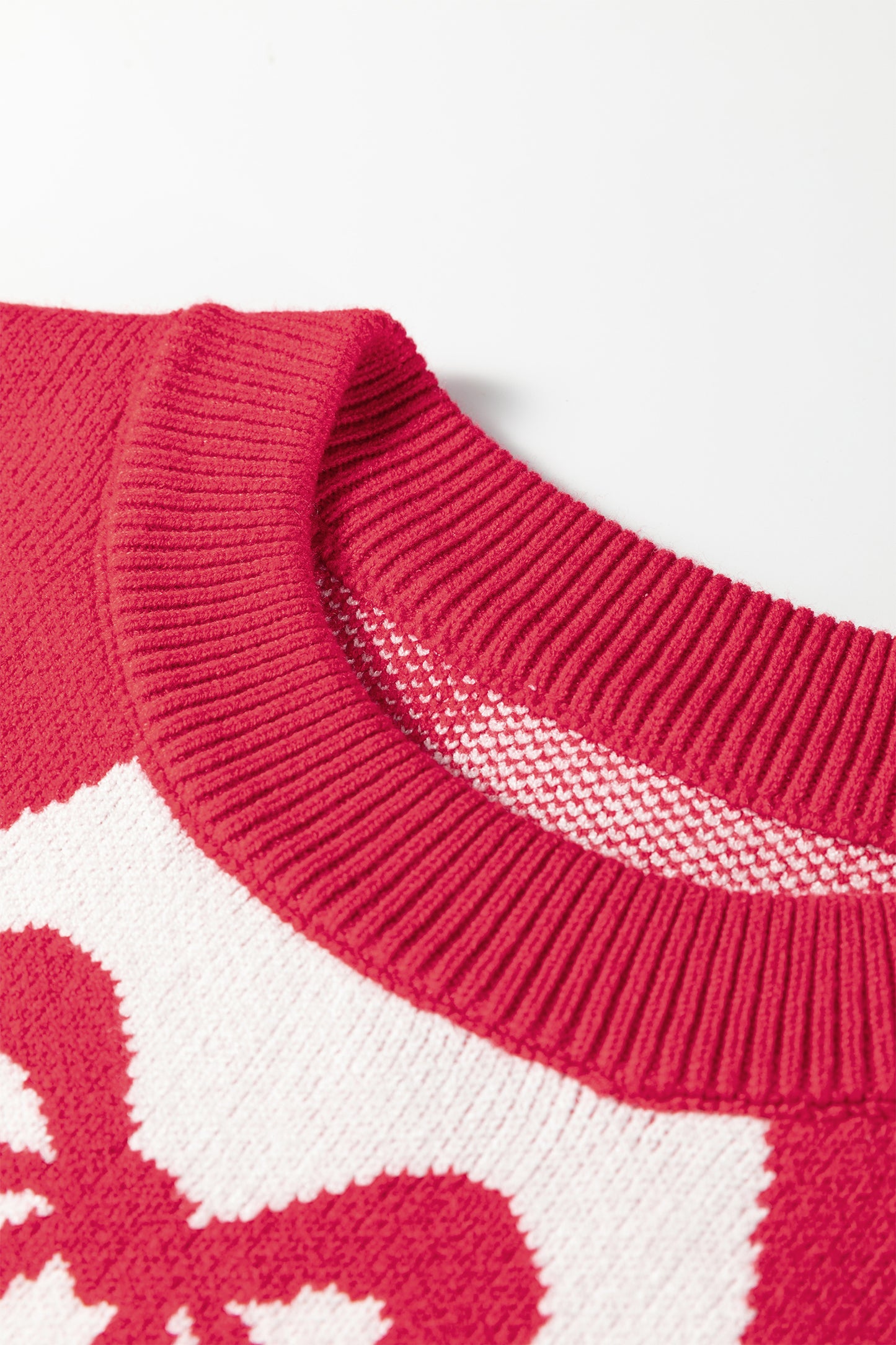 Red Bow Print 2-tone Rhombus Knit Loose Sweater-TOPS / DRESSES-[Adult]-[Female]-2022 Online Blue Zone Planet