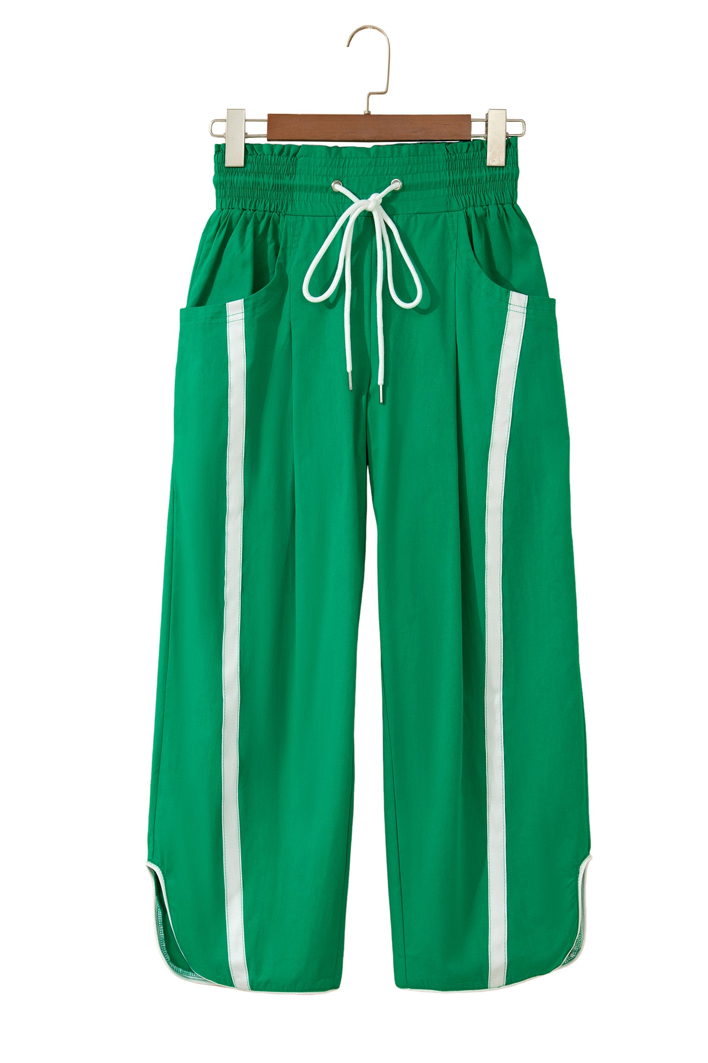 Black Contrast Striped Smocked Waist Drawstring Cropped Casual Pants-Bottoms/Pants & Culotte-[Adult]-[Female]-2022 Online Blue Zone Planet