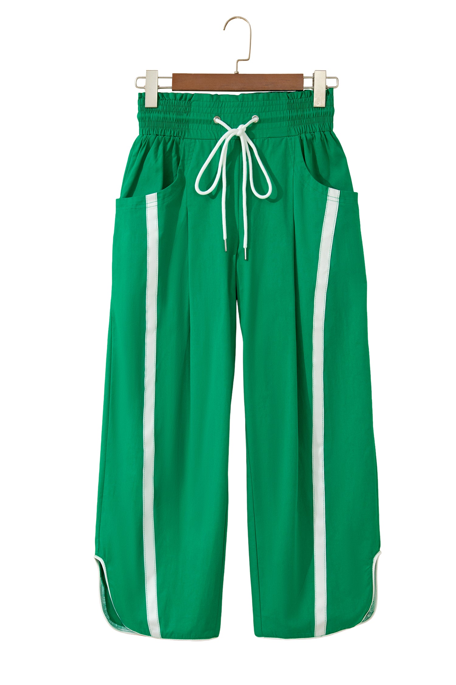 Black Contrast Striped Smocked Waist Drawstring Cropped Casual Pants-Bottoms/Pants & Culotte-[Adult]-[Female]-2022 Online Blue Zone Planet