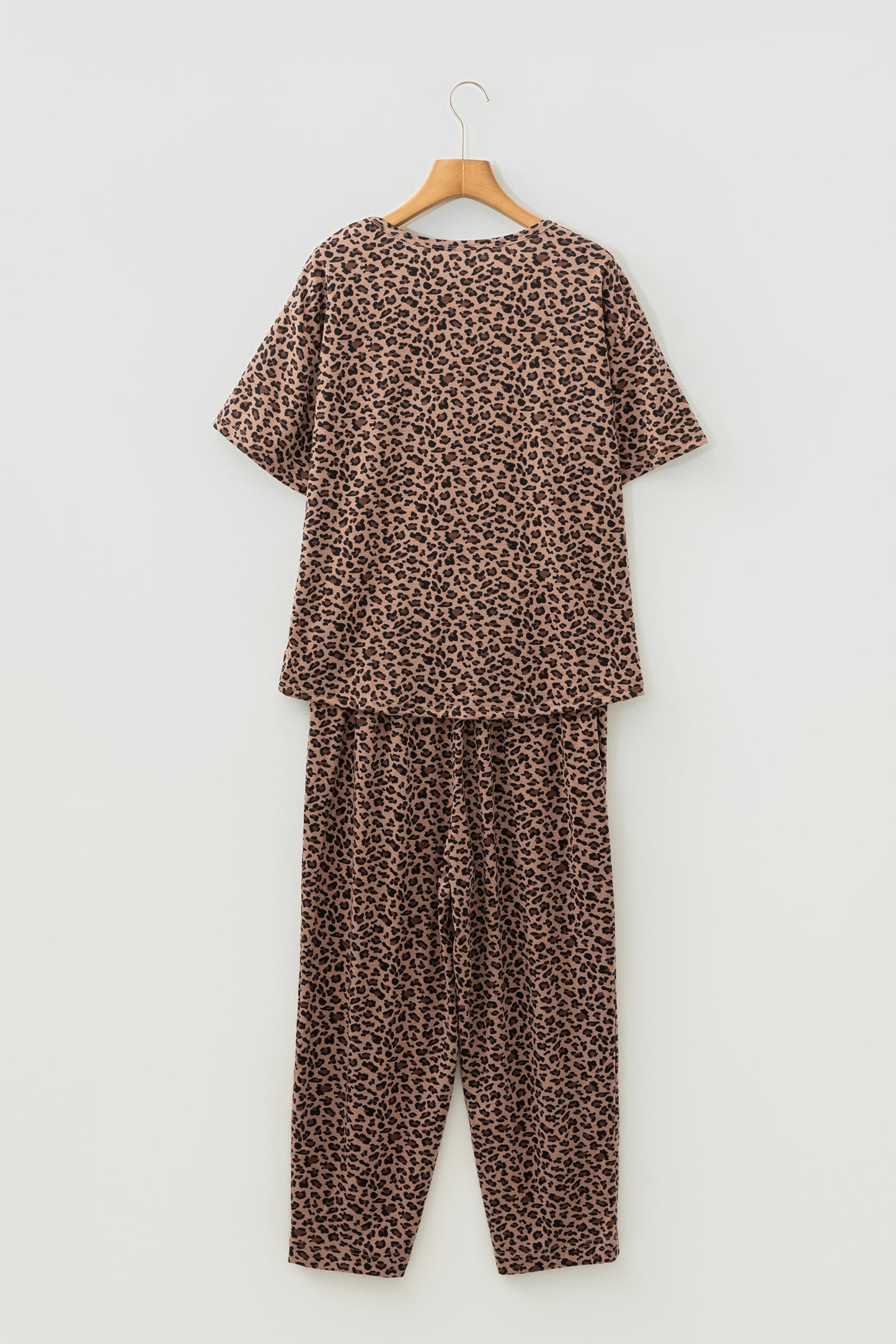 Brown Leopard Loose Tee Drawstring Waist Barrel Pants Set-Two Piece Sets/Pant Sets-[Adult]-[Female]-2022 Online Blue Zone Planet