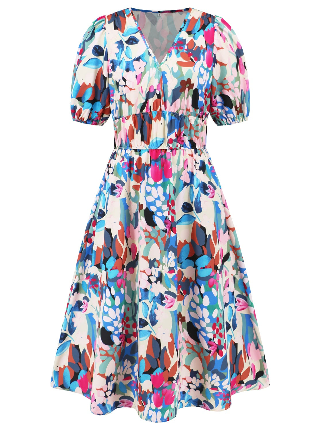 Ruched Printed Surplice Short Sleeve Dress-TOPS / DRESSES-[Adult]-[Female]-2022 Online Blue Zone Planet