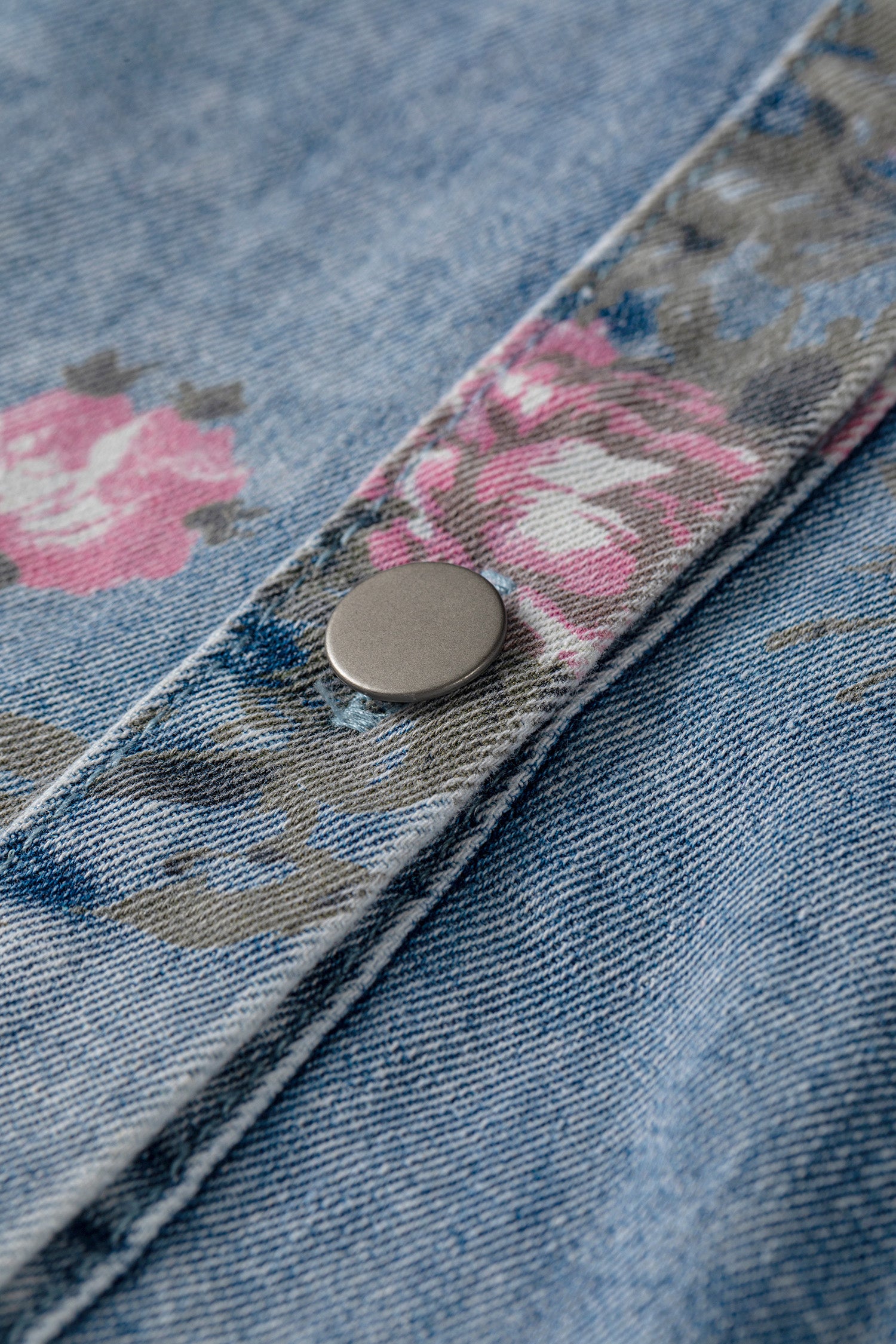 Sky Blue Floral Print Denim Short Sleeve Button Down Dress-TOPS / DRESSES-[Adult]-[Female]-2022 Online Blue Zone Planet