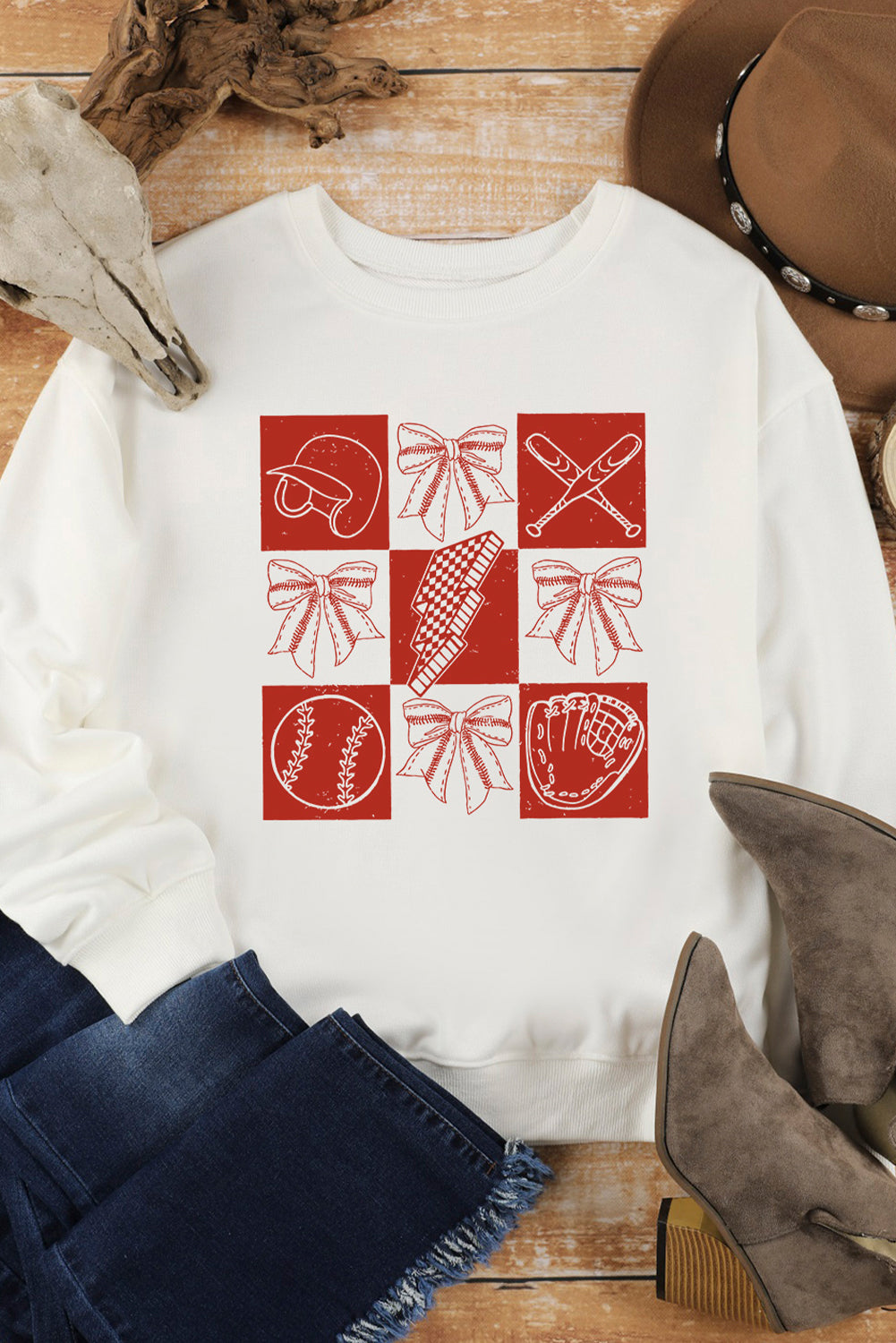White Baseball Fashion Graphic Cotton Blend Casual Sweatshirt-Graphic/Graphic Sweatshirts-[Adult]-[Female]-2022 Online Blue Zone Planet
