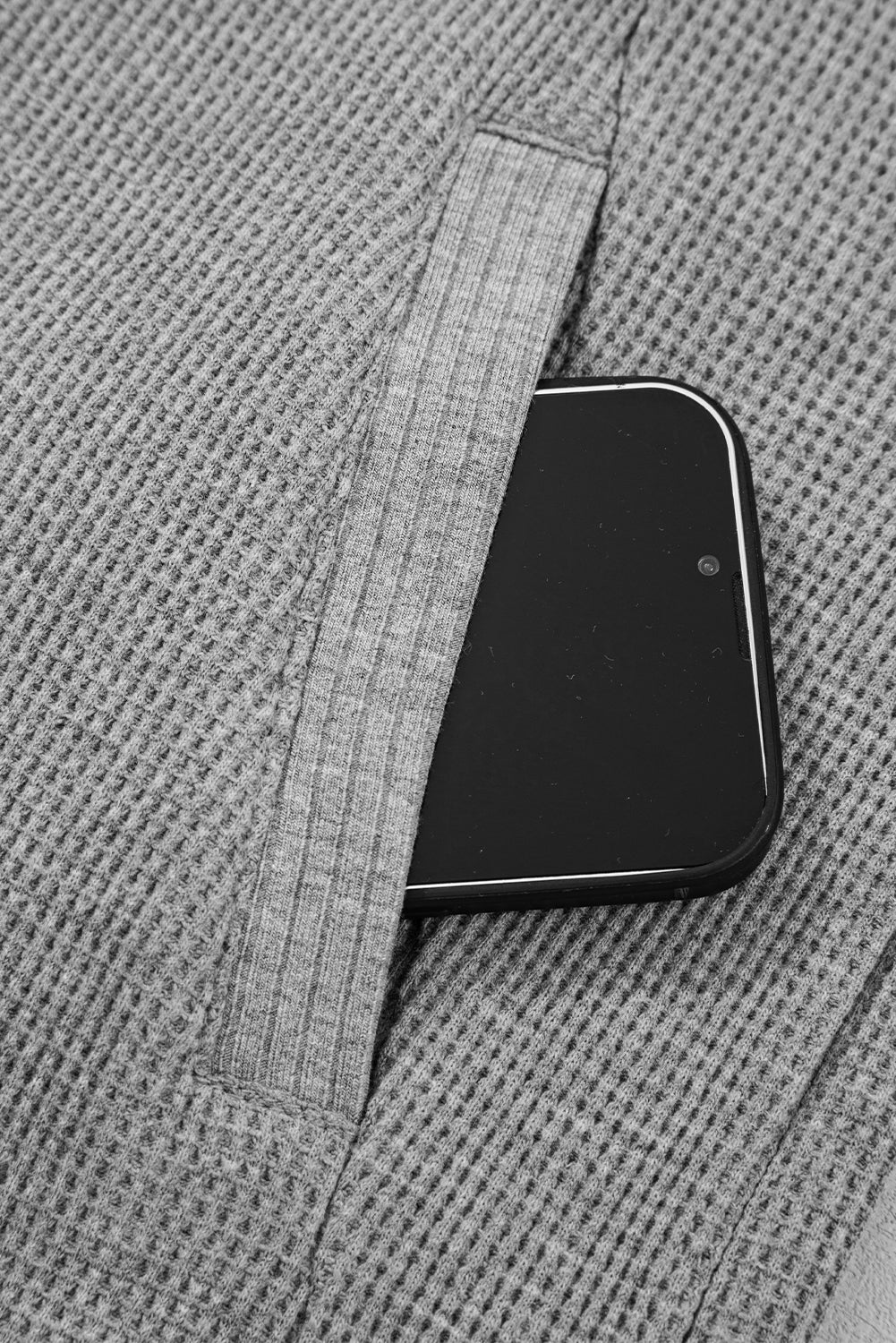 Gray Waffle Splicing Zip Up Front Button Hooded Jacket-Tops / Dresses-[Adult]-[Female]-2022 Online Blue Zone Planet