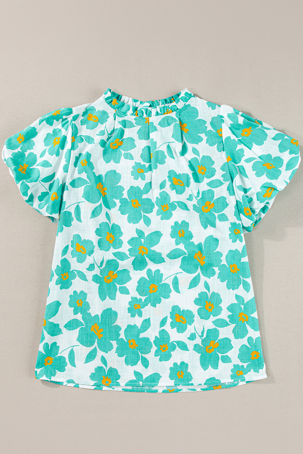 Green Floral Puff Sleeve Frilled Neckline Blouse Blue Zone Planet