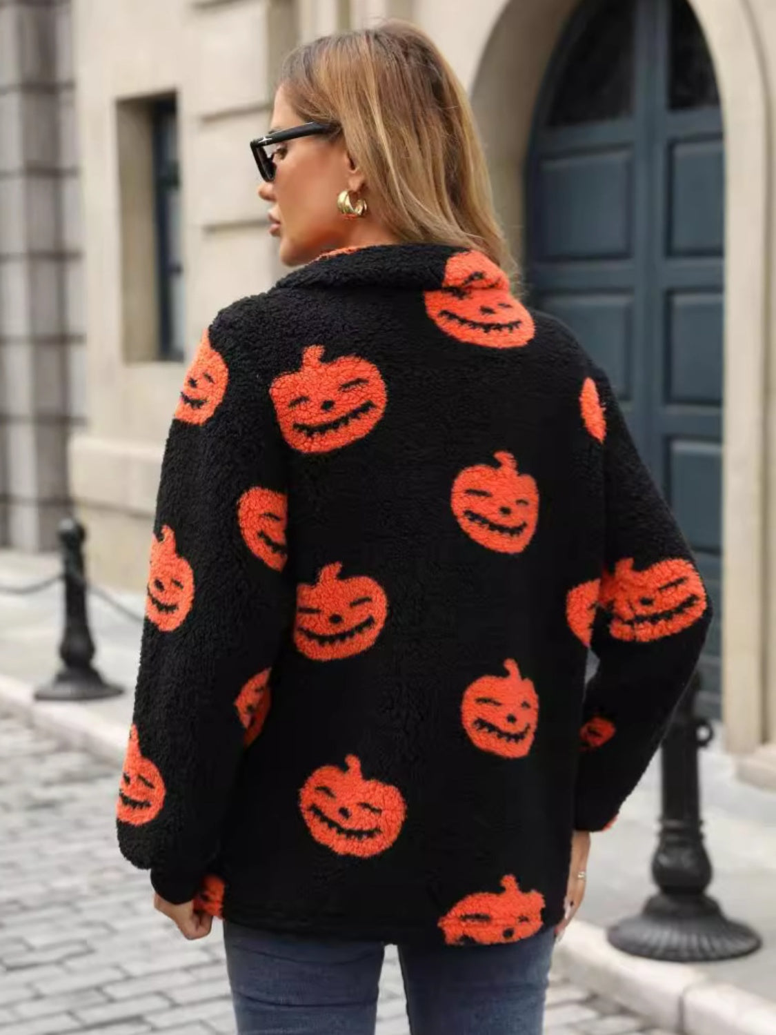 Jack-O'-Lantern Half Zip Long Sleeve Sweatshirt-TOPS / DRESSES-[Adult]-[Female]-2022 Online Blue Zone Planet