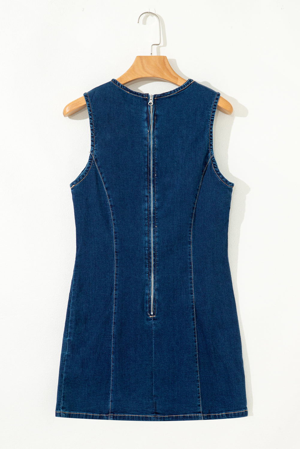 Dirty blue Sleeveless Zipped Bodycon Denim Short Dress-TOPS / DRESSES-[Adult]-[Female]-2022 Online Blue Zone Planet