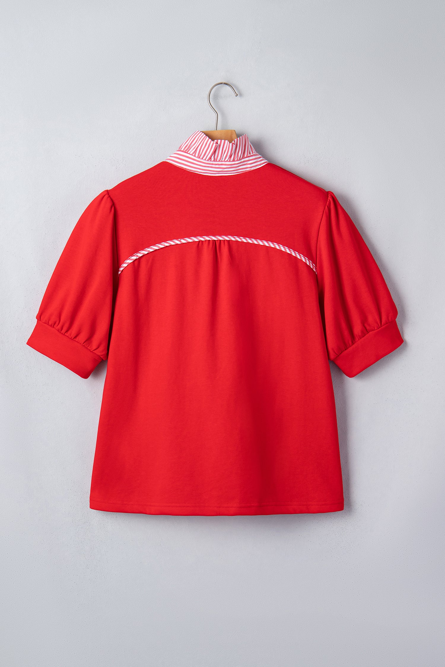 Sachet Pink Striped Frilled Collar Short Sleeve Blouse-Tops/Blouses & Shirts-[Adult]-[Female]-2022 Online Blue Zone Planet