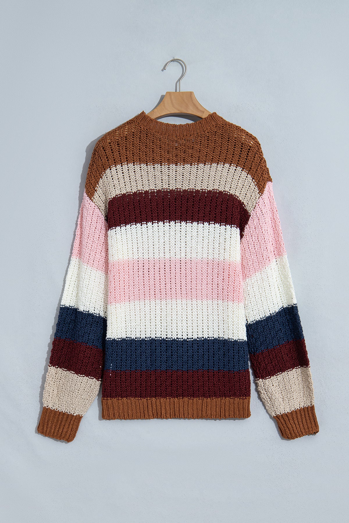 Multicolour Striped Knit Dropped Shoulder Round Neck Pullover Sweater-Sweaters & Cardigans/Sweaters-[Adult]-[Female]-2022 Online Blue Zone Planet