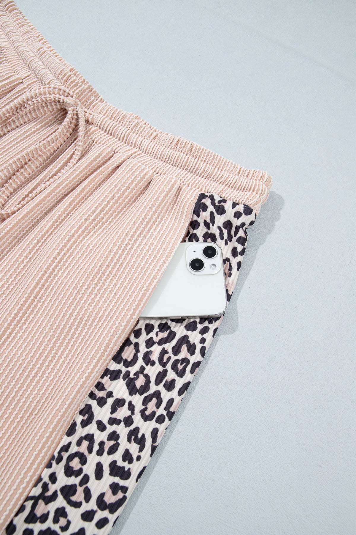 Light French Beige Leopard Print Ribbed Twist Long Sleeve Top Pants Plus Size Set-Plus Size/Plus Size Loungewear-[Adult]-[Female]-2022 Online Blue Zone Planet