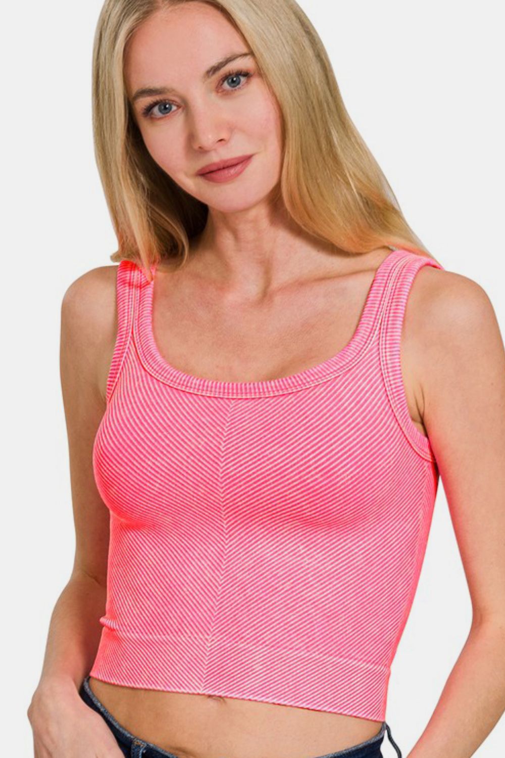 Zenana Washed Ribbed Scoop Neck Wide Strap Tank-TOPS / DRESSES-[Adult]-[Female]-N Coral Fuchsia-S/M-2022 Online Blue Zone Planet